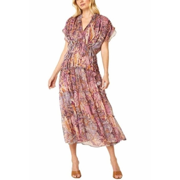 Misa Los Angeles Dresses & Skirts - MISA LOS ANGELES Ilya Augusta Batik Tiered Ruffle Chiffon Midi Dress